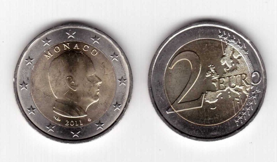 monaco bimetal 2 euro unc coin 2011 year from israel