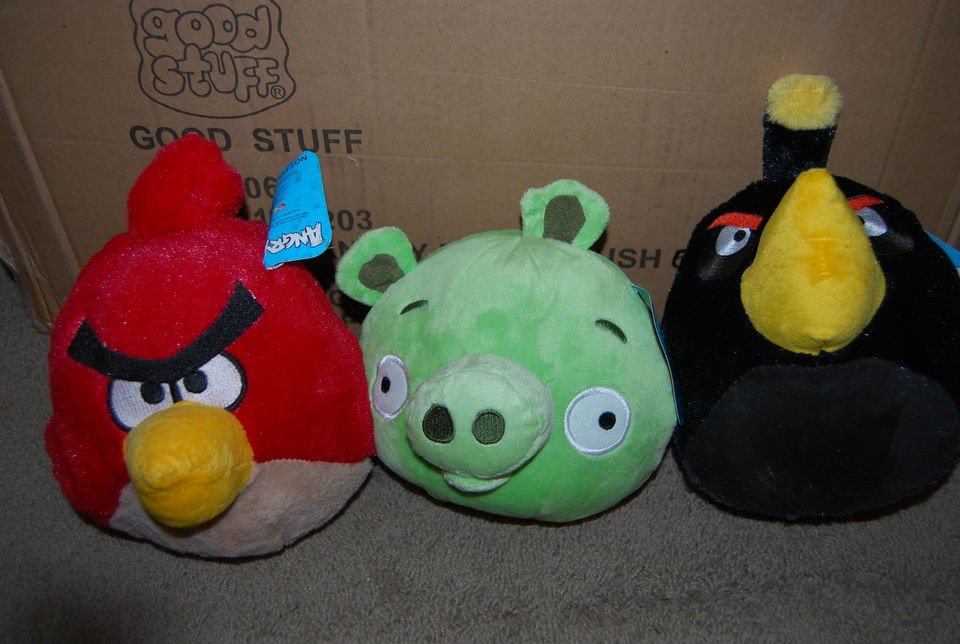 NEW SET OF 3 ASSORTED ANGRY BIRDS 8 PLUSH RED BLACK PIG