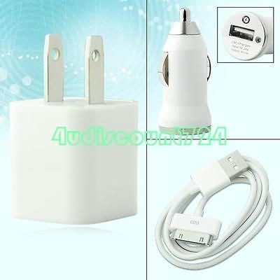 AC HOME WALL & CAR CHARGER USB DATA CABLE FOR IPOD TOUCH IPHONE 3GS 4 