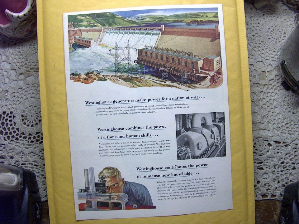  Ad Print Westinghouse Hydro Power Plant Lines Generator Americana Art
