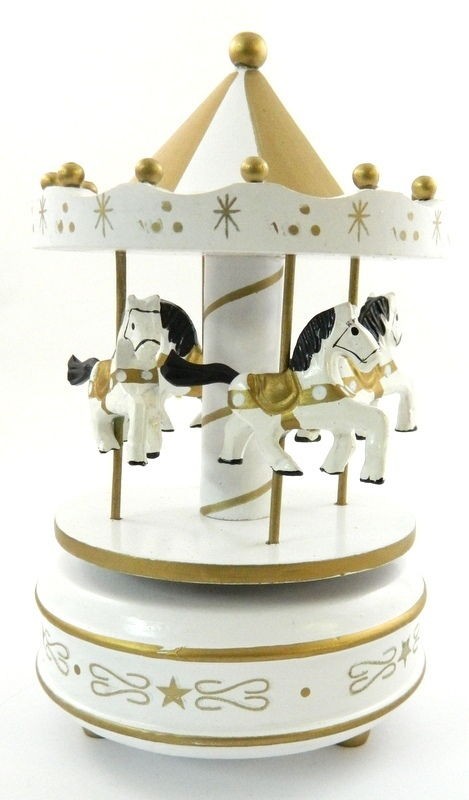   Painted Horse Carousel Musical Box Wind Up Jingle Bells Christmas Gold