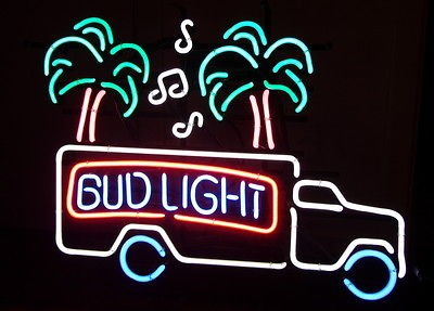   Neon Bud Light Sign   Truck, Palm Trees, Music   Budweiser Beer Bar