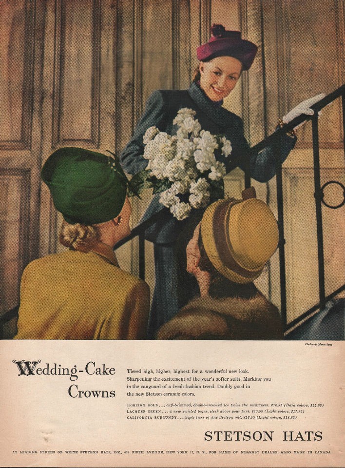 1946 vintage stetson hats for women wedding cake print ad