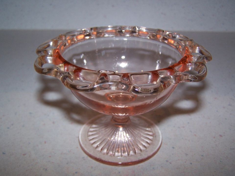 OLD COLONY / LACE EDGE OPEN LACE FOOTED PINK SHERBET DEPRESSION GLASS 