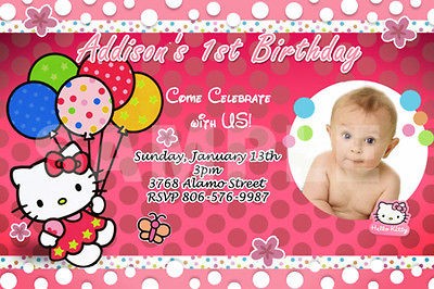 HELLO KITTY BIRTHDAY PARTY INVITATION PHOTO 1ST CUSTOM BABY SHOWER   6 