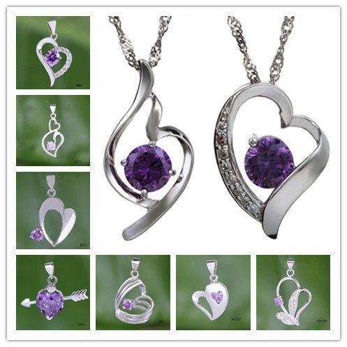   Amethyst Dangle 925 sterling silver Heart Charm pendant for Necklace