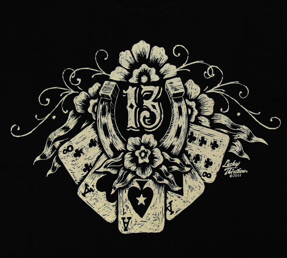 Lucky 13 Thirteen Lucky Hand Casino Poker T Shirt Tee