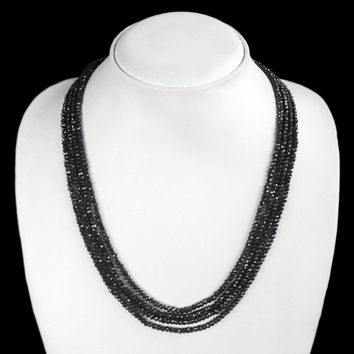   QUALITY 203 00 CTS NATURAL FACETED 4 LINE BLACK SPINEL BEADS NECKLACE