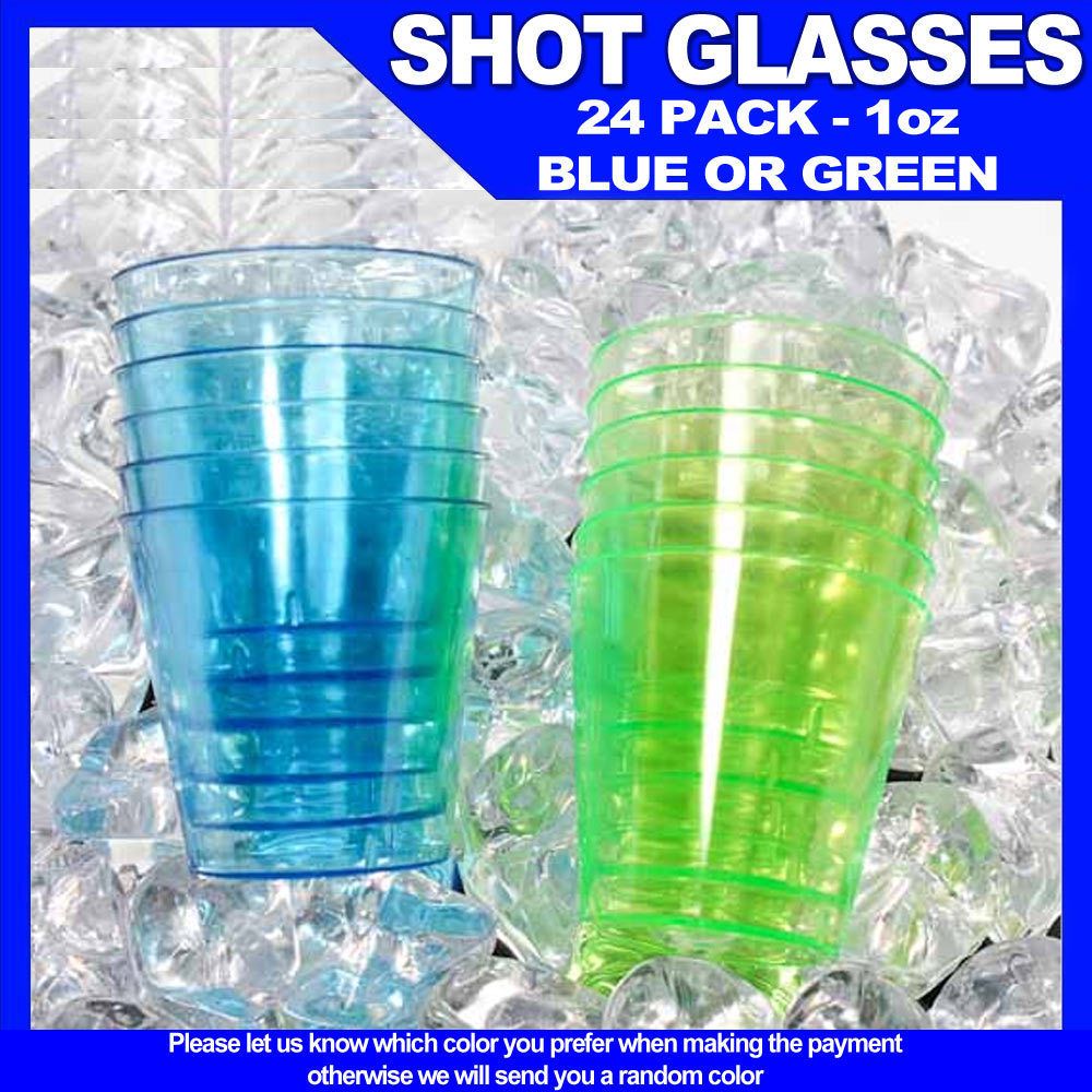   Green Blue Hard Plastic 1 oz Mini Wine Glass Party Cups Barware