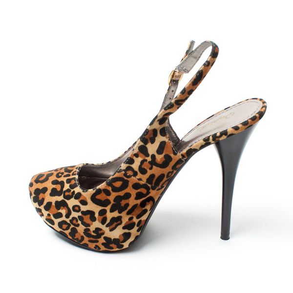 Lady Party Leopard Almond Toe Platform High Heel Stiletto Slingback 