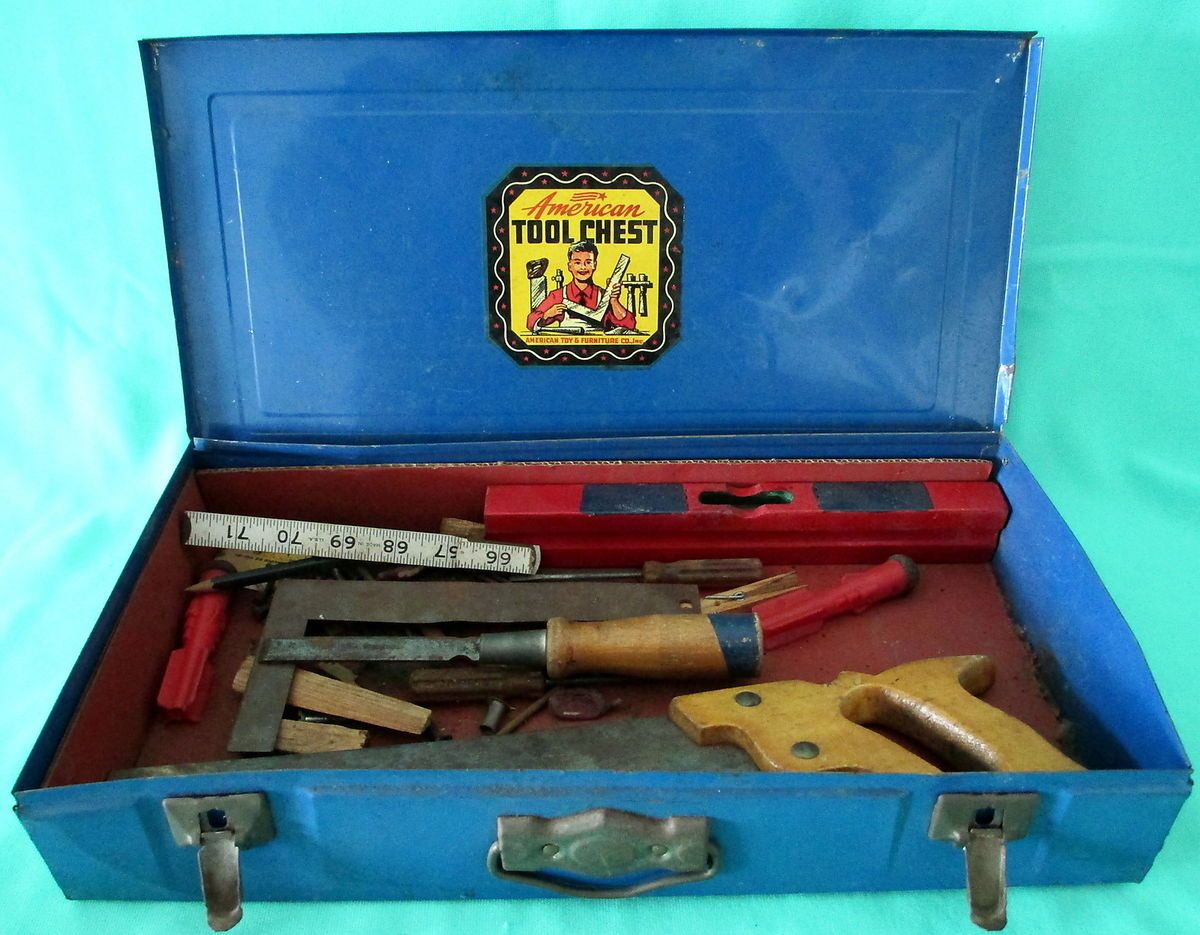 American Tool Chest Vintage Toy Tool Box Tools and More Look