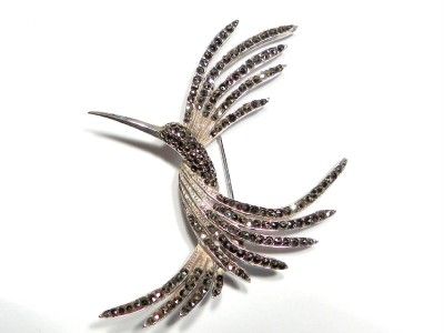 Antique Art Deco Marcasite Silver Phoenix Bird Brooch
