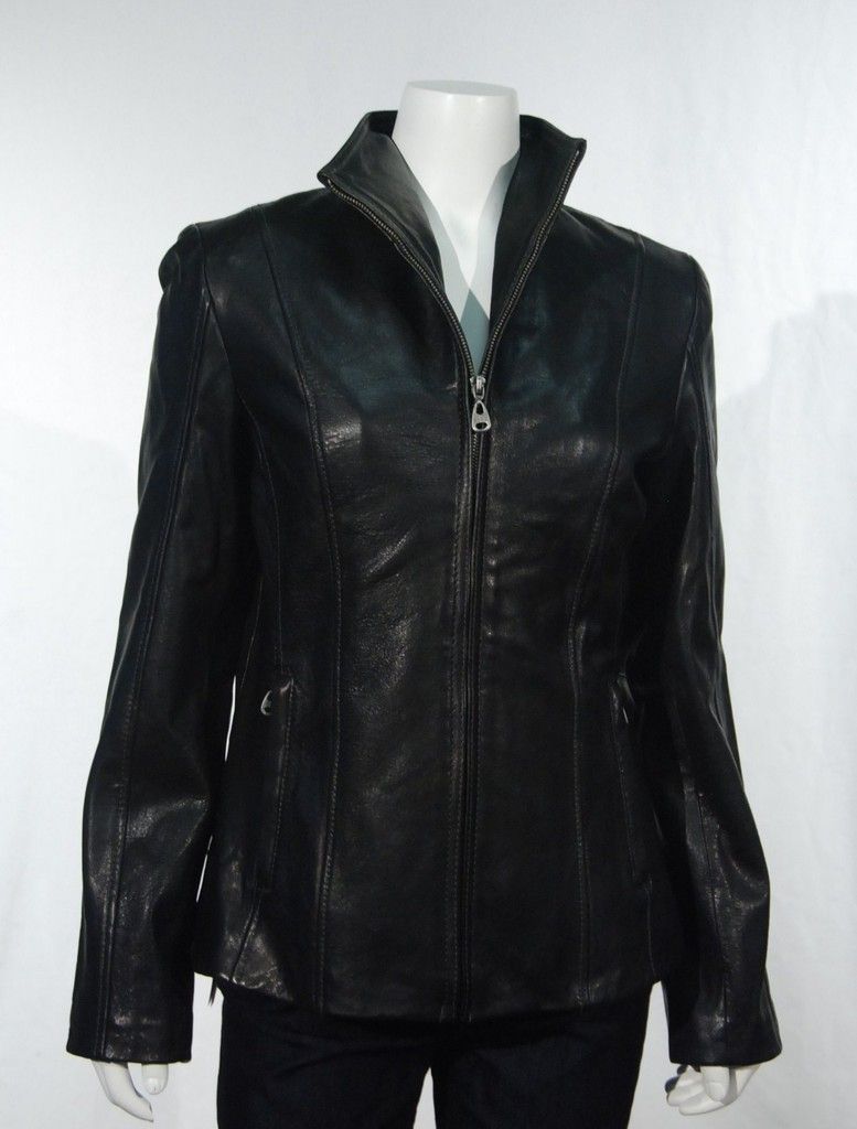 Andrew Marc New York Womens Black Leather Jacket Lambskin Zip Up Small 