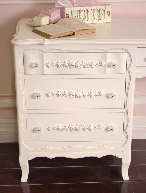 Shabby Cottage Chic 4 Drawer Writing Desk White French Vintage Style