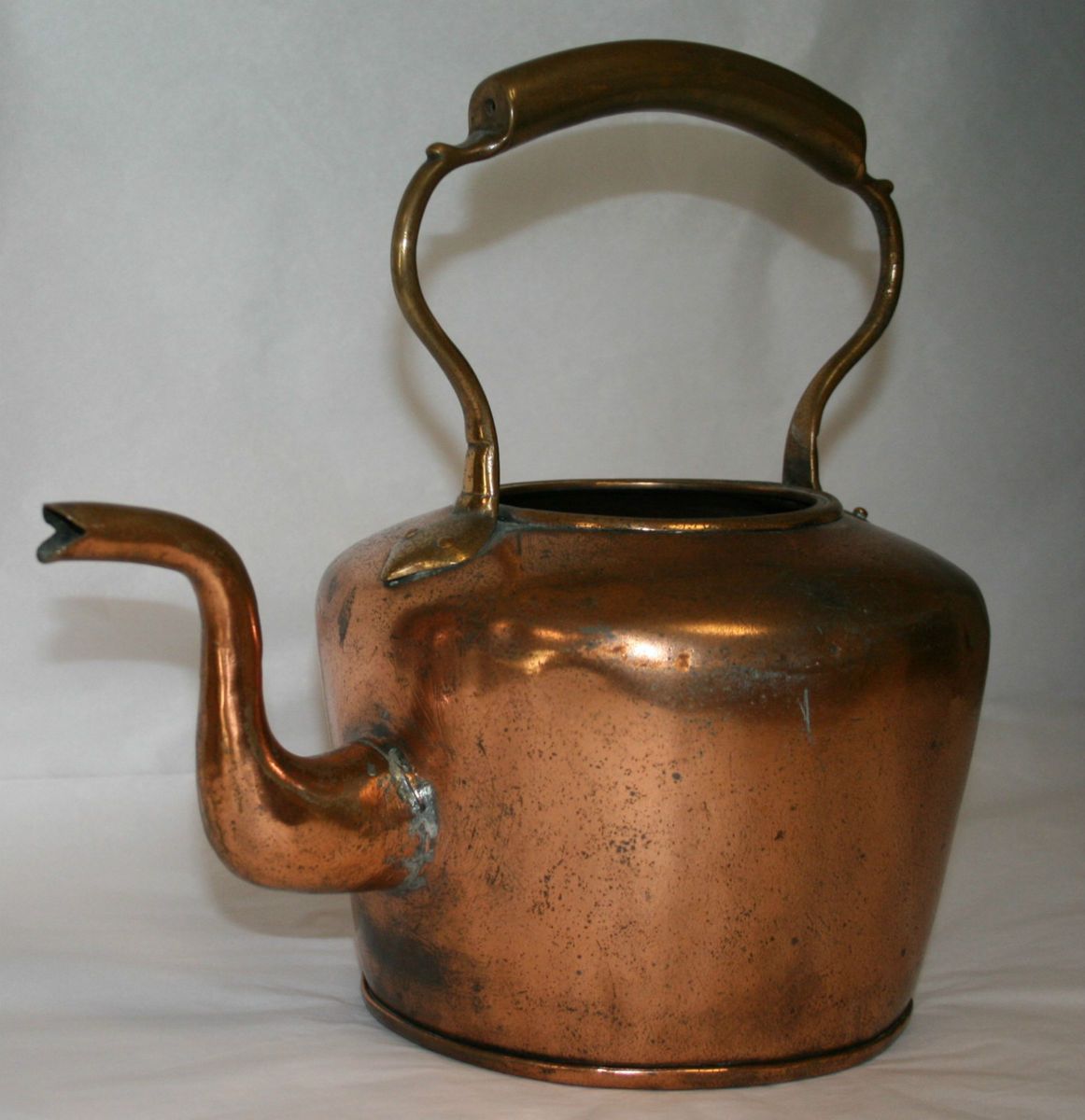 Antique Copper Watter Kettle Tea Pot GOOSE Neck Spout Dovetail 1800s 