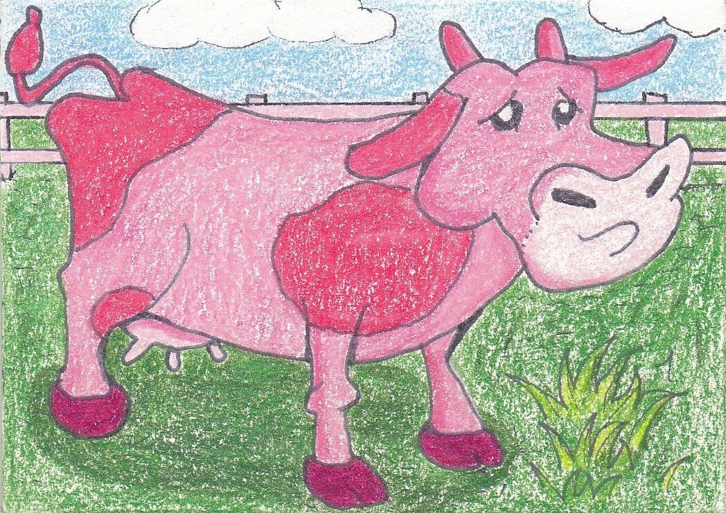 Strawberry Milk Cow FarmVille Fan Art Joshua Hullender original aceo 