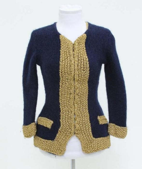 James Coviello for Anna Sui Navy Metallic Gold Knit Jacket Size Small 