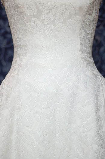 Demetrios White Leafy Matte Brocade Wedding Dress 10 w Bolero