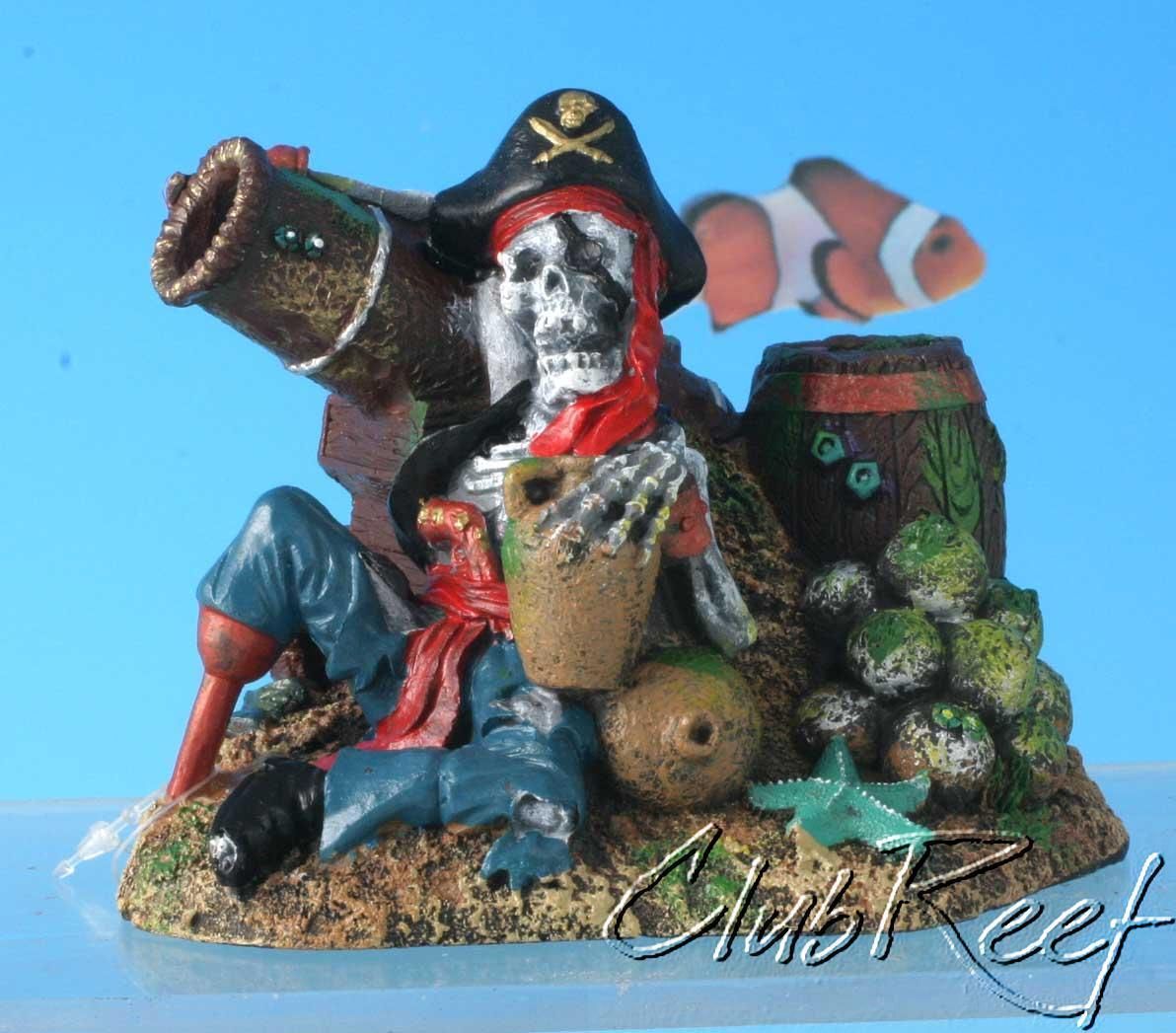 Pirate Skeleton Cannon Bubbling Aquarium Ornament
