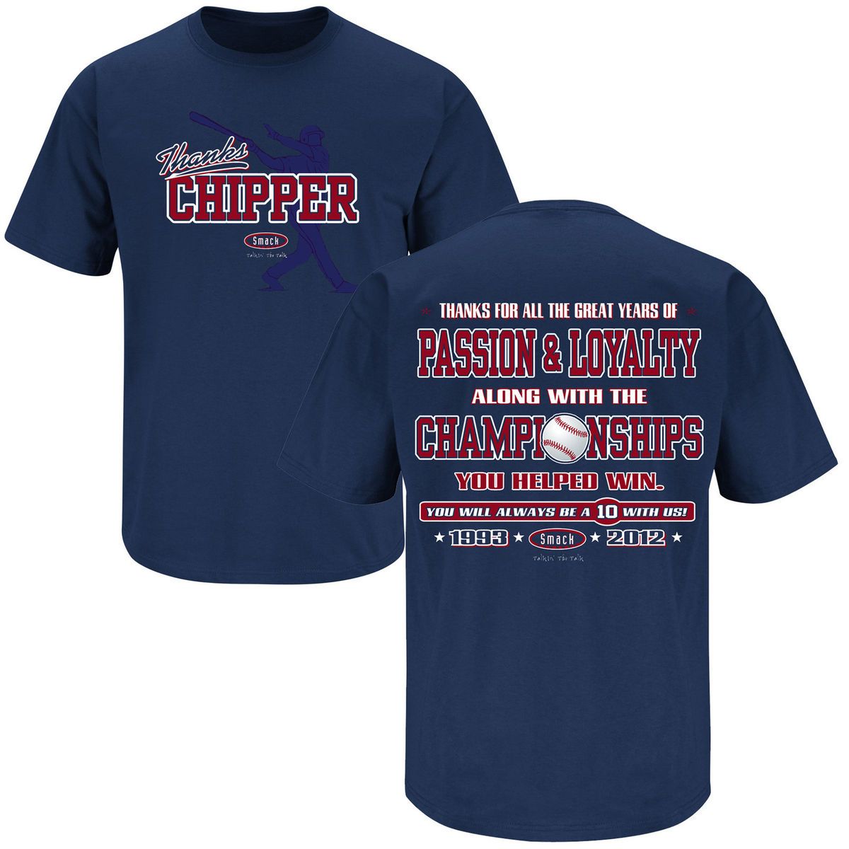 Atlanta Braves Thanks You Chipper Jones Blue T Shirt Size s 3XL