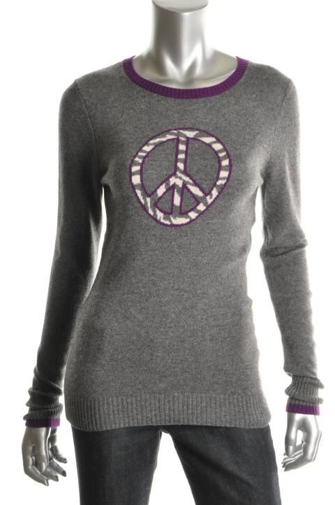Autumn Cashmere New Gray Cashmere Ribbed Trim Long Sleeves Pullover 