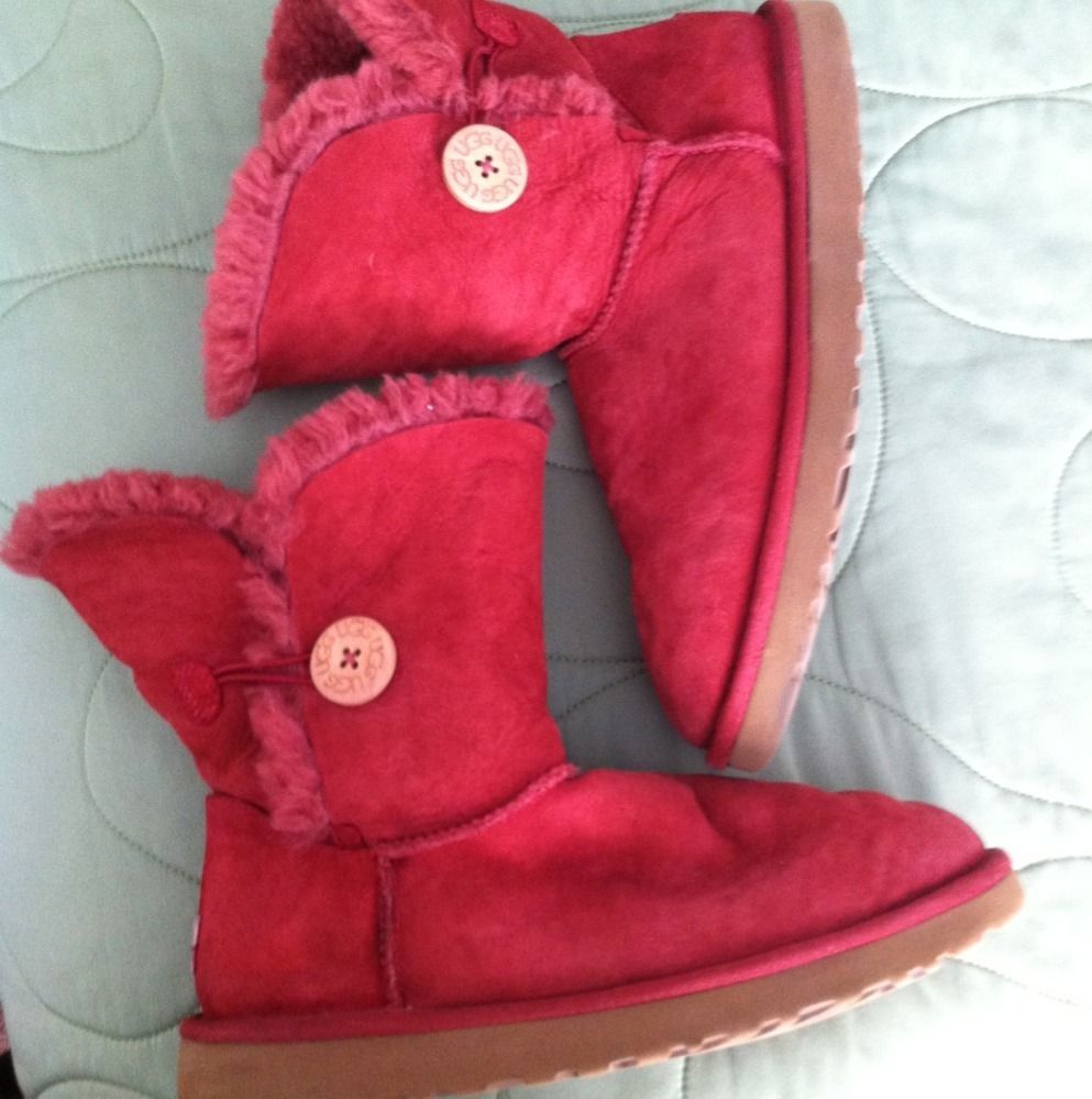 UGG Bailey Button Crimson Mini Red Suede Boots Size 11