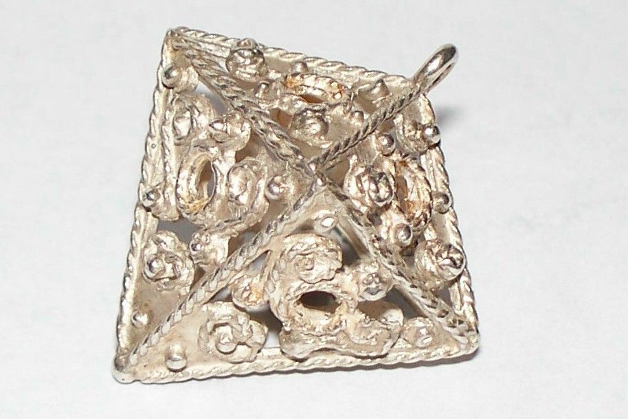 Albertina Victorian Antique Silver Chain Fob Lg. 3 D Ornate Charm 