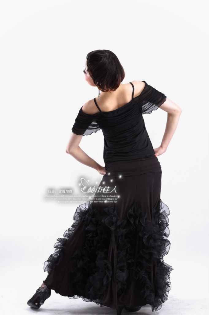 NEW Latin Ballroom Dance dress Flamenco skirt #HB108 Size S M L Black 