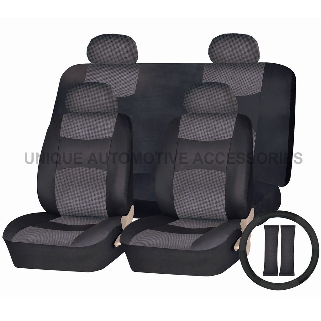 DODGE RAM CHARGER PU LEATHER ALL BLACK SEMI CUSTOM SEAT COVERS BENCH 