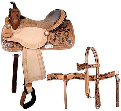 Newly listed Double T Barrel Saddle Set with Breast Collar 16