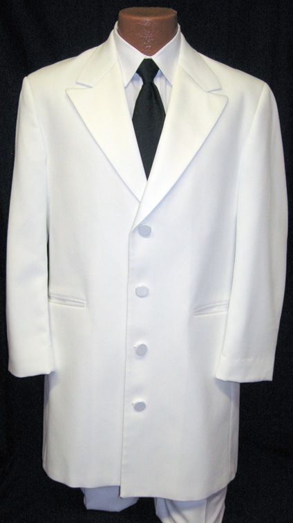 Mens White Avalon 4 Button Peak Tuxedo Jacket Frock Coat Victorian 