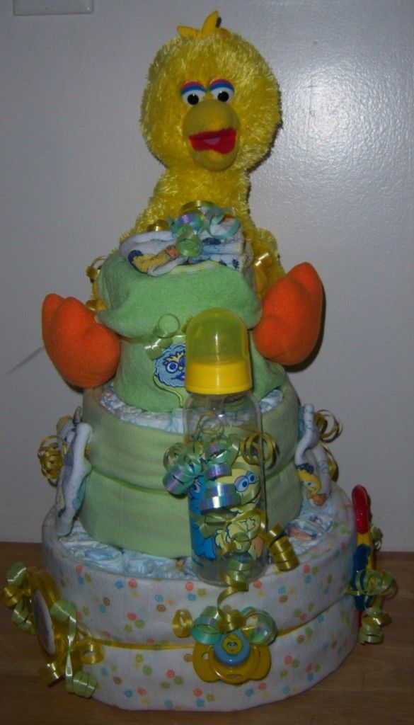 Baby Shower 3 Tier Sesame Street Diaper Cake Elmo Big Bird Cookie 