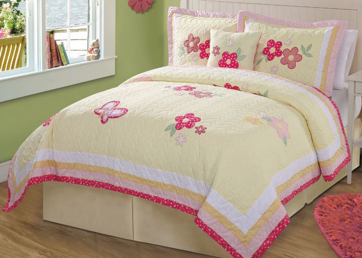 Pink Yellow Butterfly Polka Dot Girl Twin Bed in A Bag
