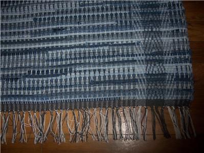 primitive blue jean denim loom woven rag rug runner 48 x 26 hand made 
