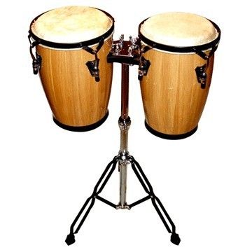    Natural Congas Bongo Conga Drum Set w Stand De Rosa Percussion Drums