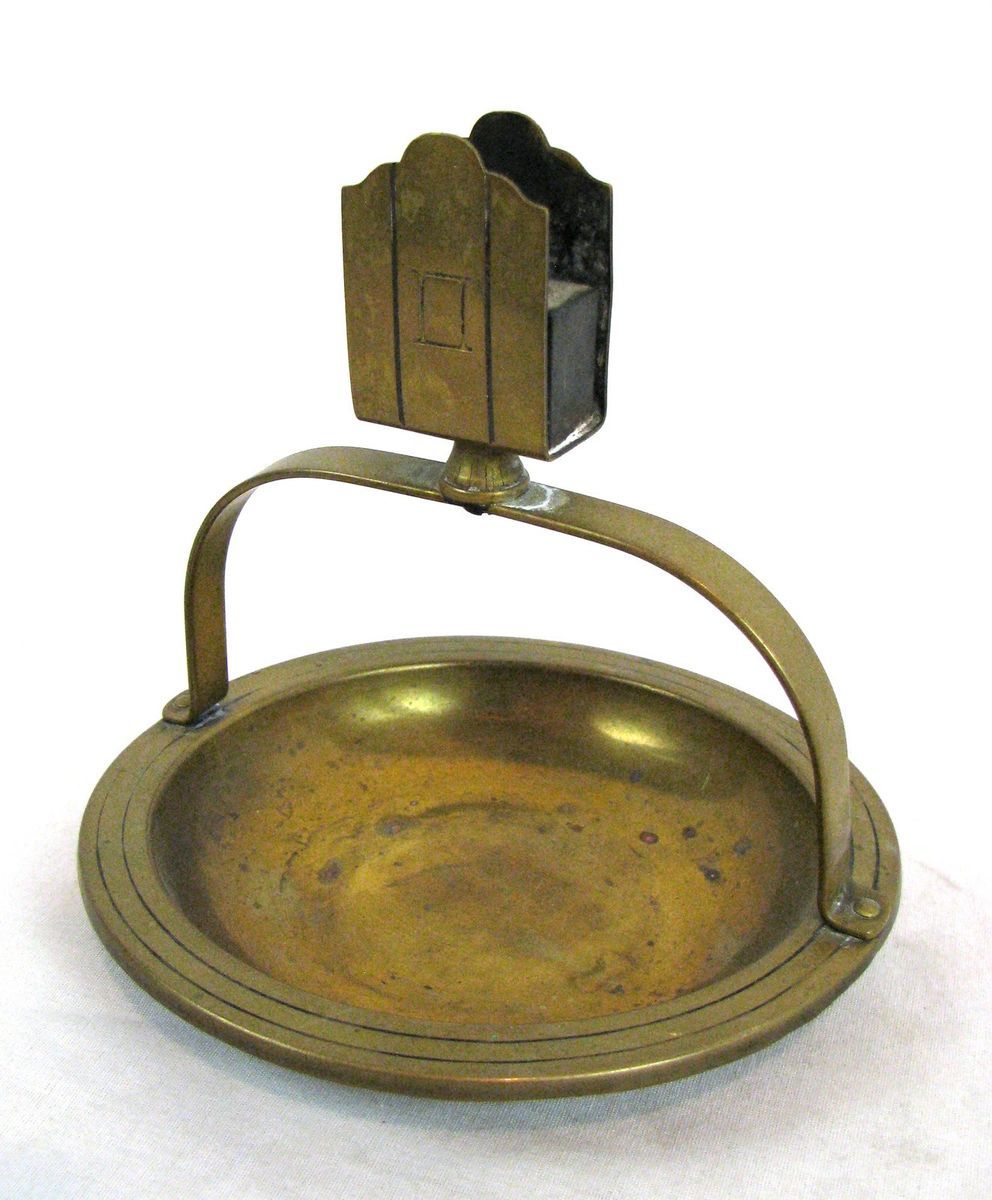 Vintage Solid Brass Art Deco Ashtray with Matchbox Holder 1940s