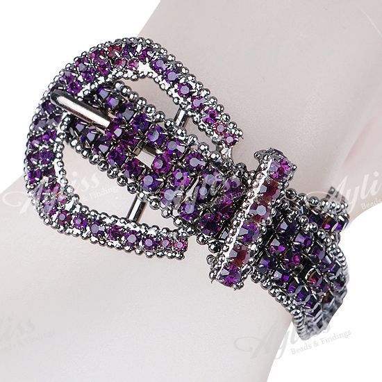 Purple Crystal Copper Jewelry Bracelet Cuff Adjustable