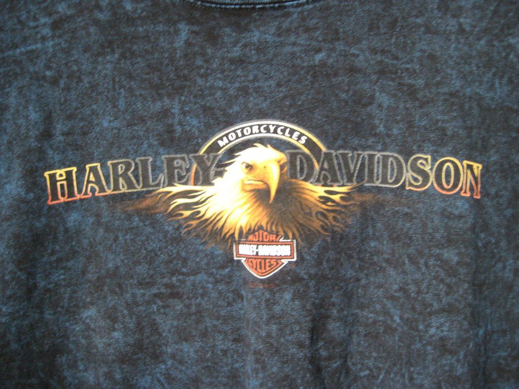   90s Harley Davidson Blue Acid Wash Eagle Shirt 2XL Bradenton, Flordia