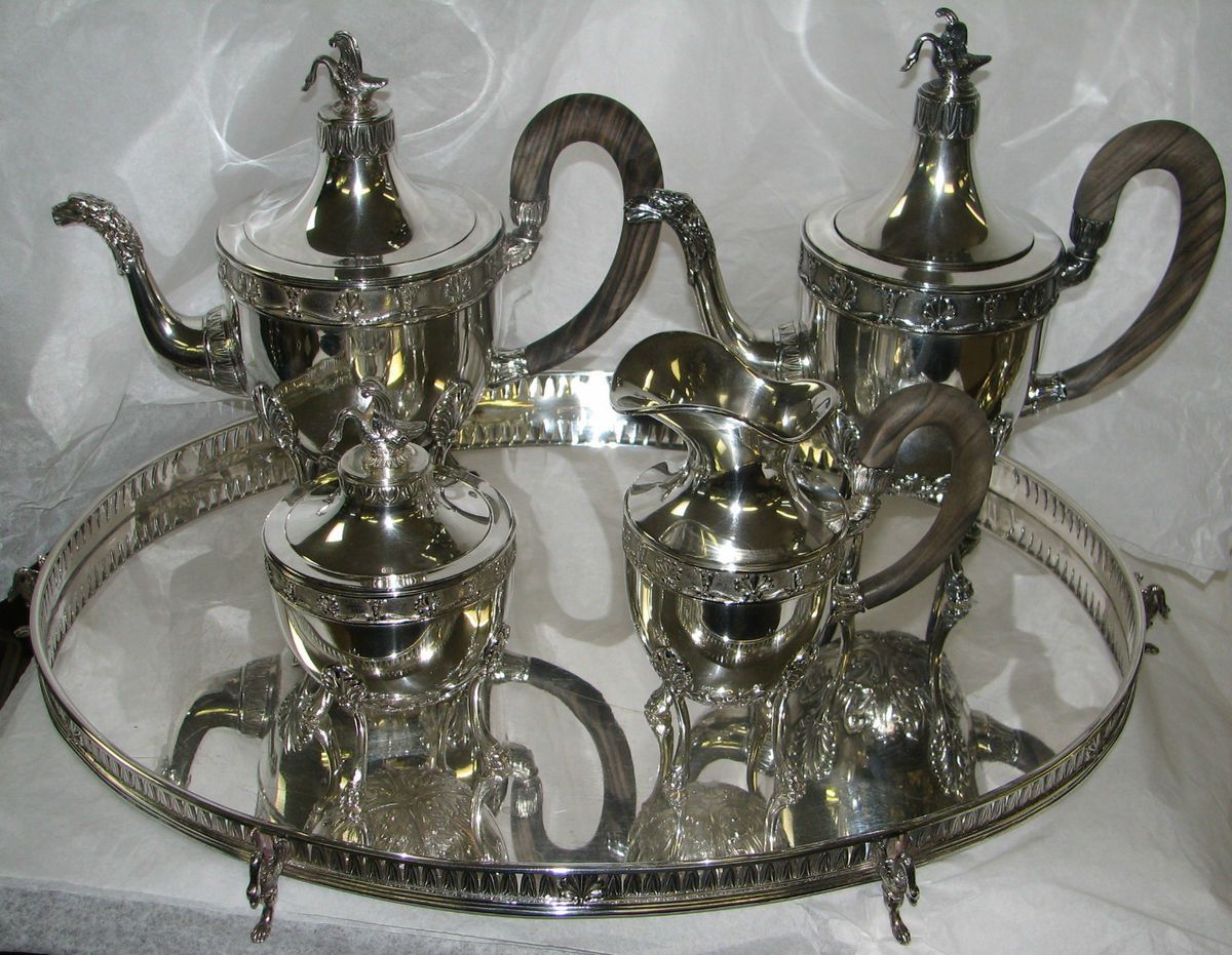 BUCCELLATI SILVER TEA COFFEE SET WITH OVAL GALLERY TRAY 197 OZS
