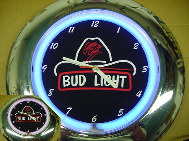 Bud Light Beer & George Strait 12 Neon Clock   Color Changing