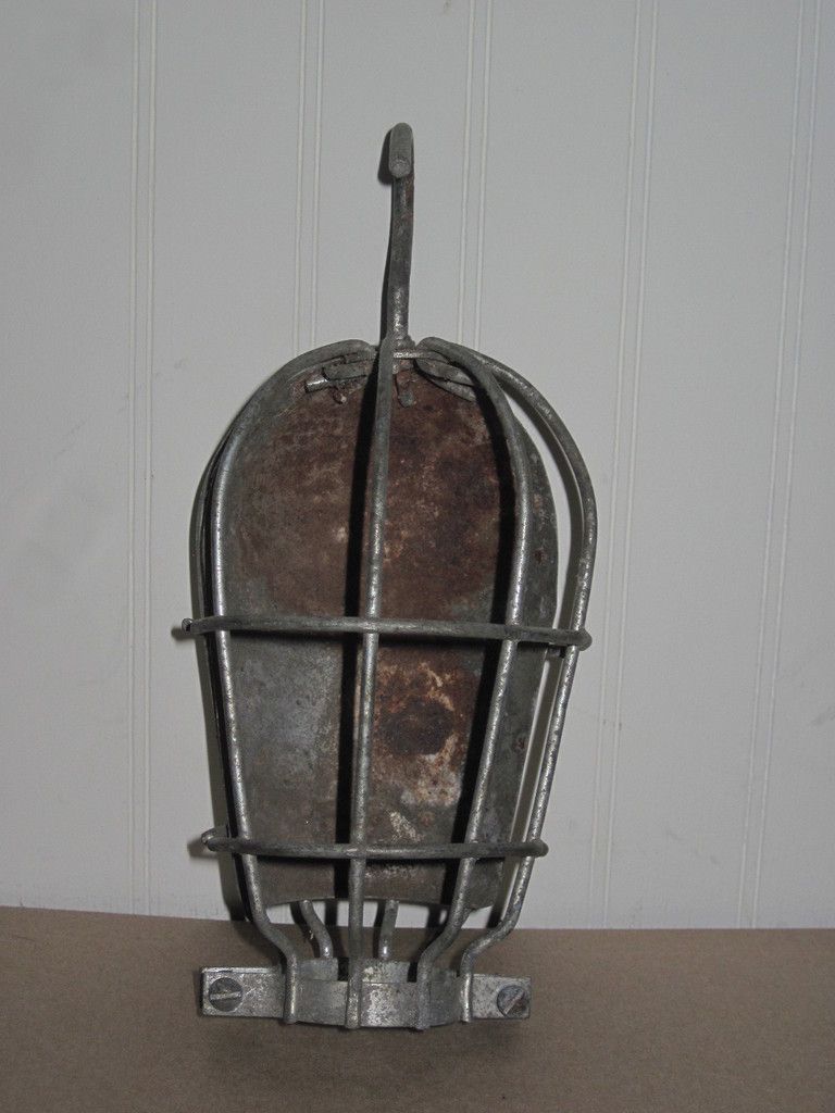 Industrial Machine Age Trouble Drop Light Safety Cage Old Vtg Fixture 
