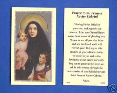 Saint Frances (Mother) Cabrini Holy Prayer Card