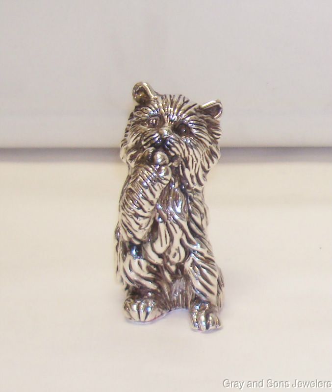 Silver Miniature Cat Figurine Sculpture in 925 Sterling Silver