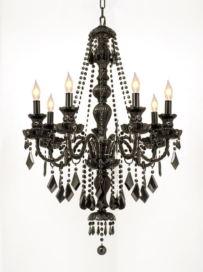 New Royal Collection Chandeliers All Jet Black Crystals 7 Lights Light 