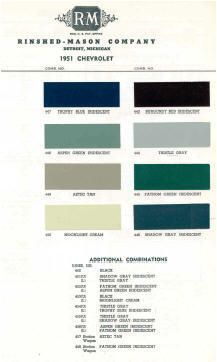 1951 Chevy Paint Color Sample Chips Card Colors