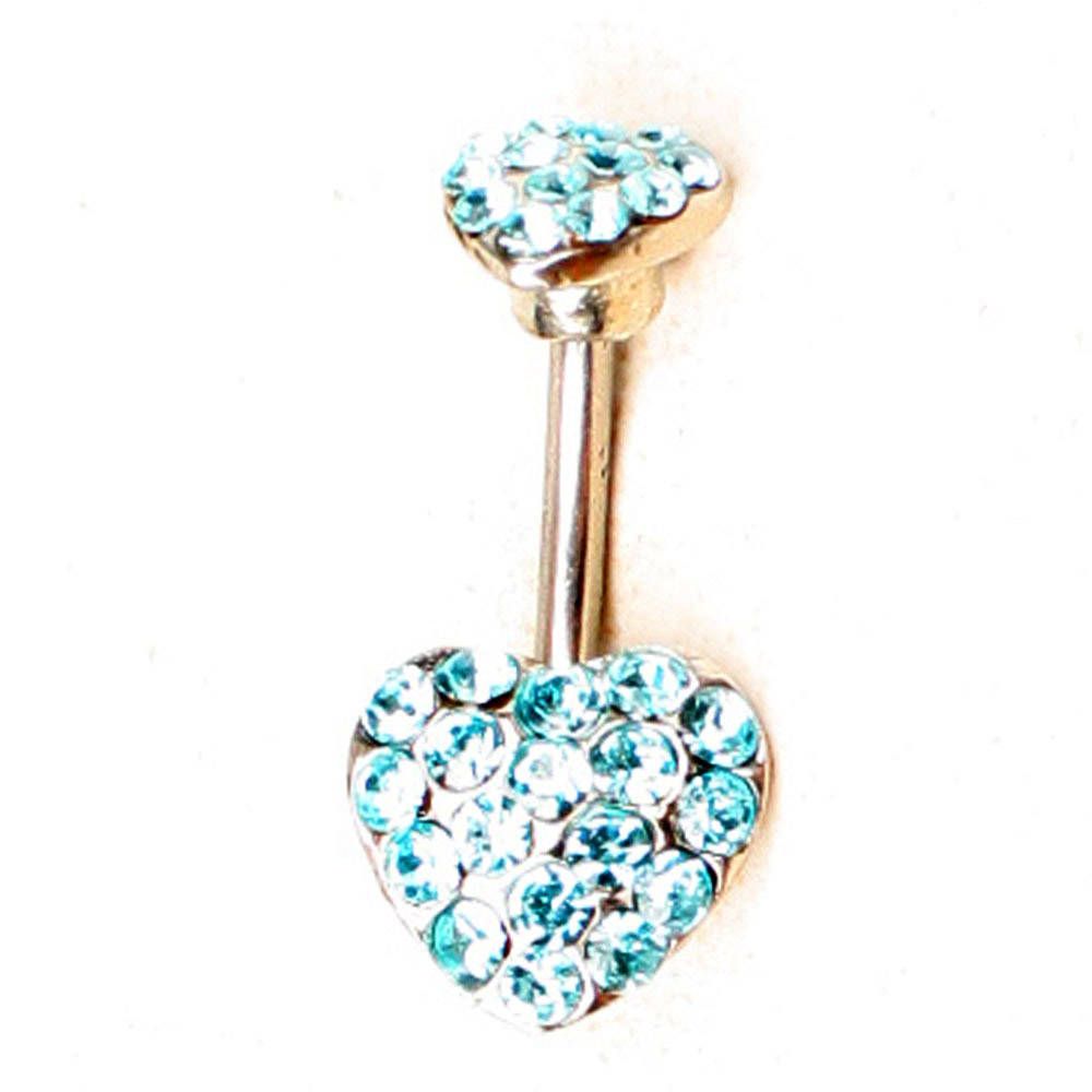  Crystal Bling Silver Steel Heart Women Fashion Navel Belly Ring