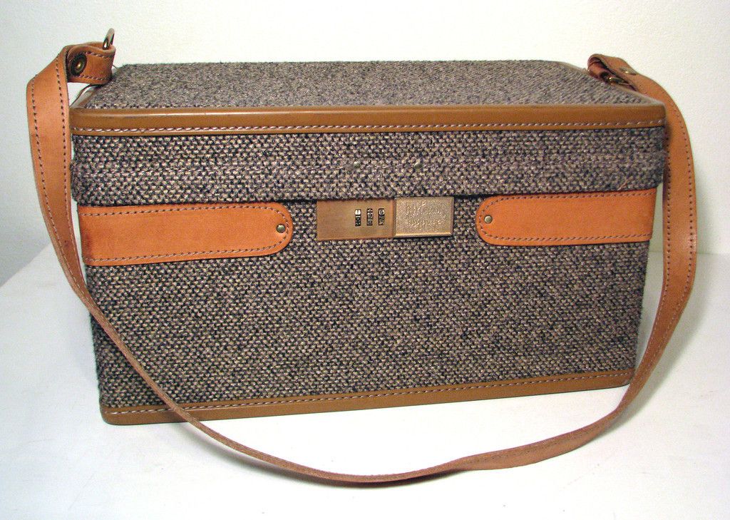 Vintage HARTMANN Luggage Leather Tweed Train Case Travel Bag