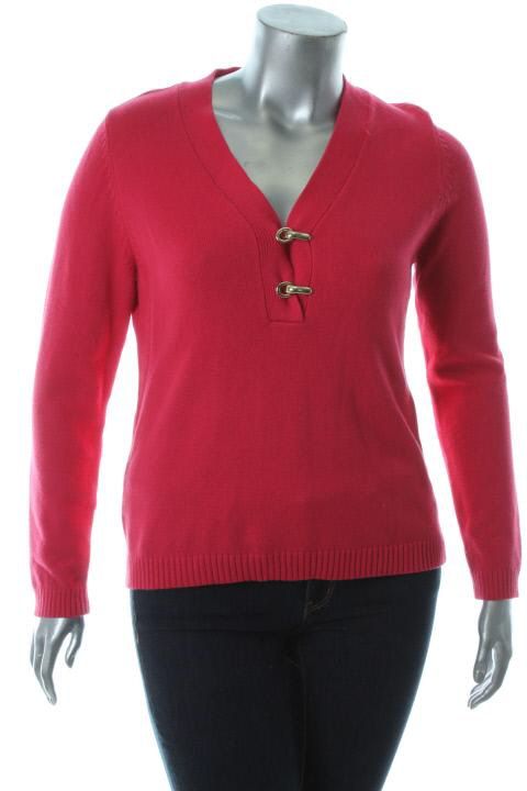 Charter Club New Pink V Neck Long Sleeve Ribbed Trim Henley Sweater