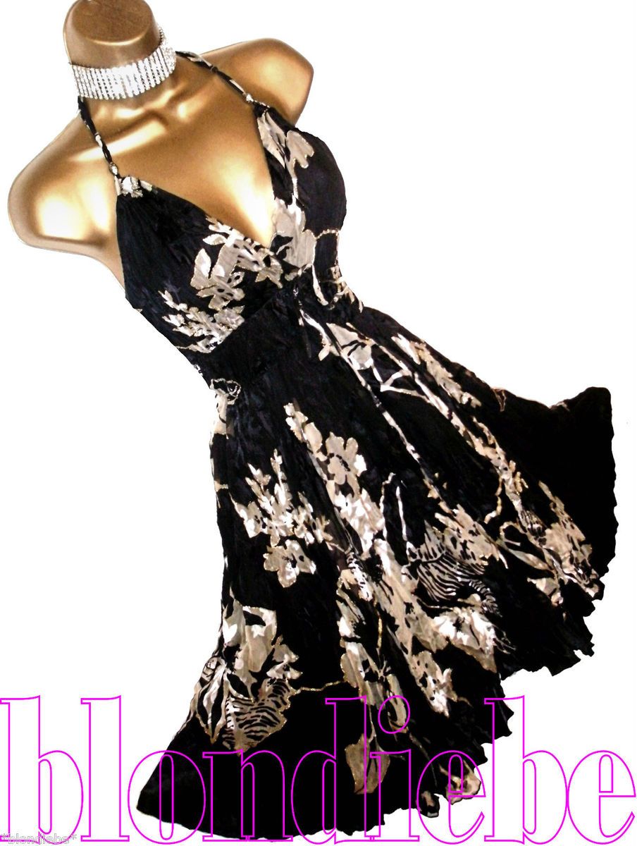  ♥stunning♥ Black Floral Cocktail Glamour Dress ♥ UK 8