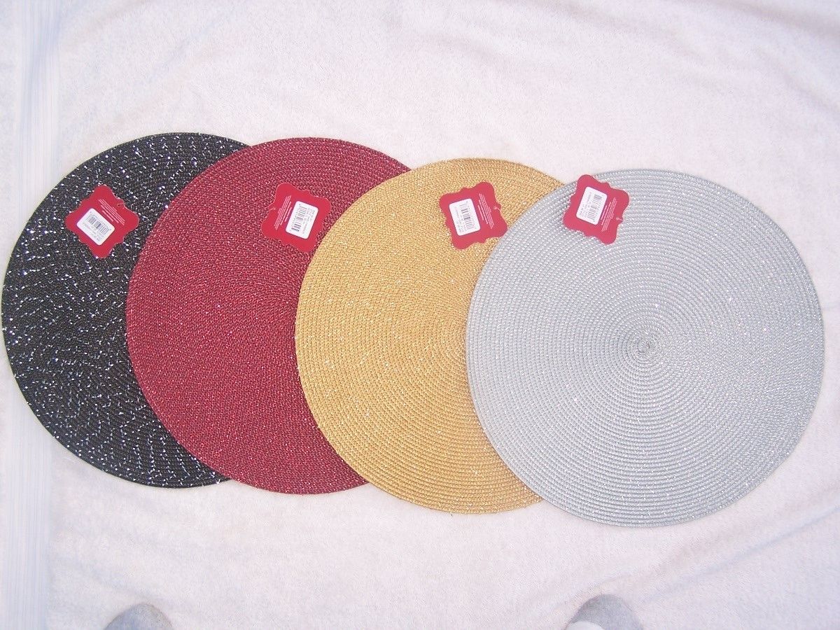 Round Metalic Placemat Gold Red Black or Silver Set of 6